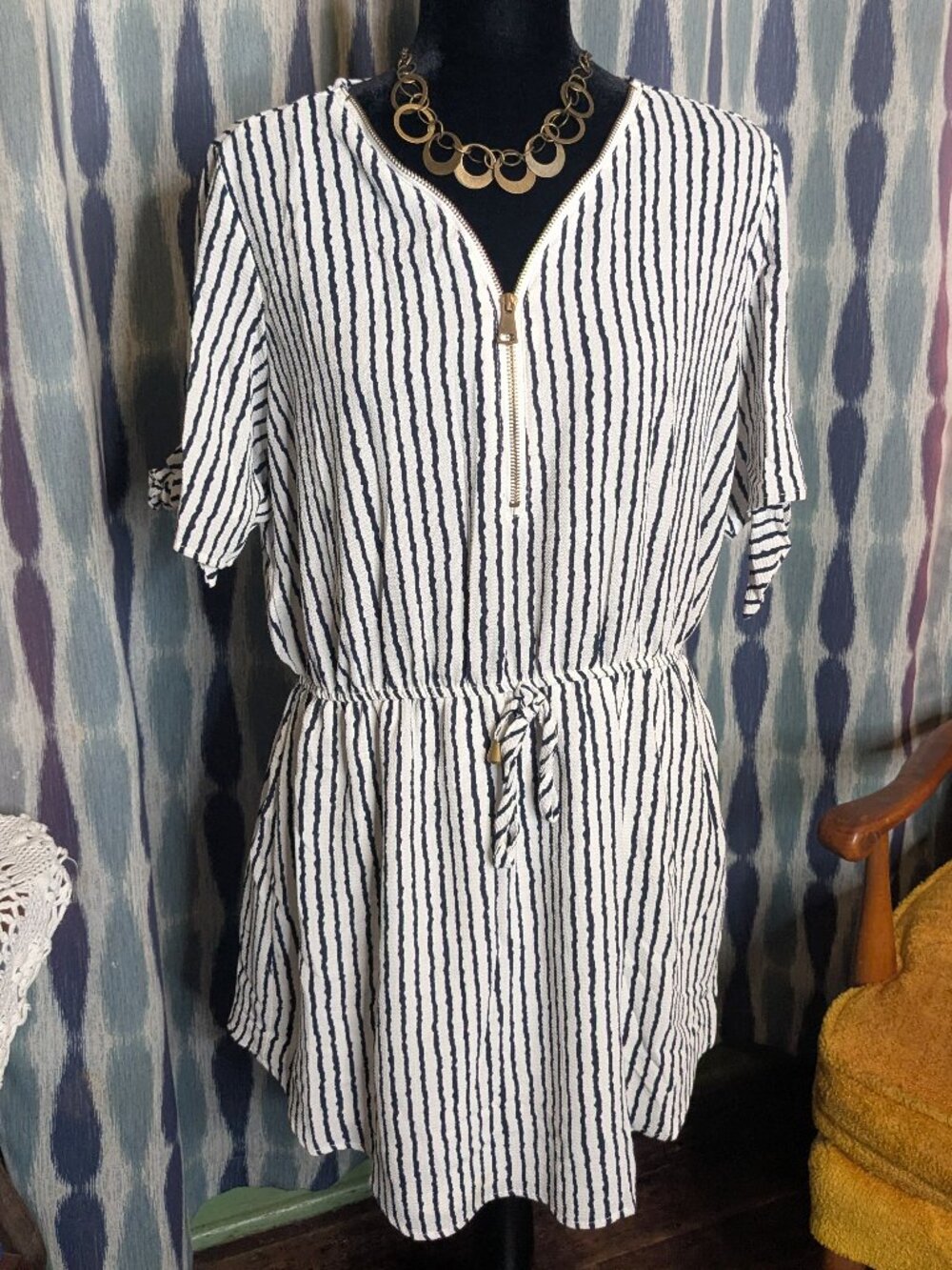 J for Justify Striped Tunic Dress XL Navy White Beach Cover Up